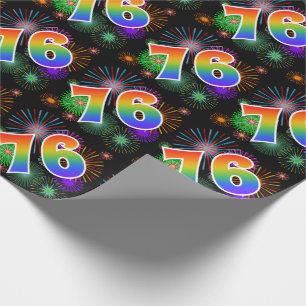Colourful Fireworks + Rainbow Pattern "76" Event # Wrapping Paper