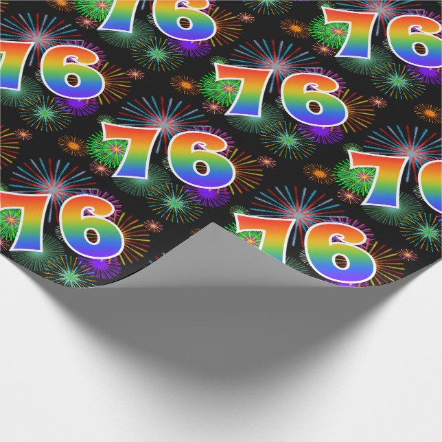 Colourful Fireworks + Rainbow Pattern "76" Event # Wrapping Paper (Corner)