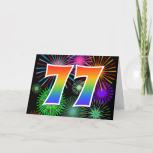 Colourful Fireworks + Rainbow Pattern "77" Event # Card
