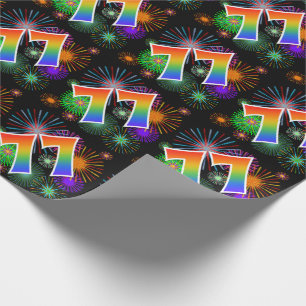 Colourful Fireworks + Rainbow Pattern "77" Event # Wrapping Paper