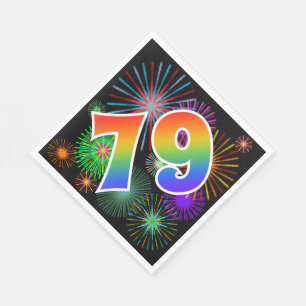 Colourful Fireworks + Rainbow Pattern "79" Event # Napkin