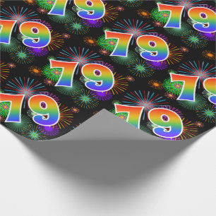 Colourful Fireworks + Rainbow Pattern "79" Event # Wrapping Paper