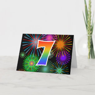 Colourful Fireworks + Rainbow Pattern "7" Event # Card