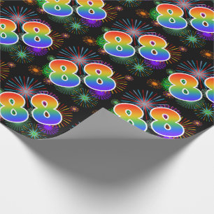 Colourful Fireworks + Rainbow Pattern "88" Event # Wrapping Paper