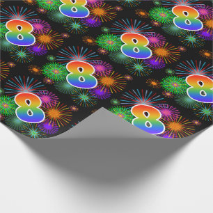 Colourful Fireworks + Rainbow Pattern "8" Event # Wrapping Paper
