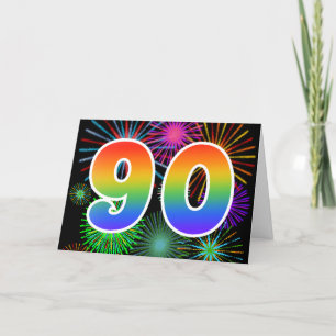Colourful Fireworks + Rainbow Pattern "90" Event # Card