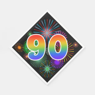 Colourful Fireworks + Rainbow Pattern "90" Event # Napkin