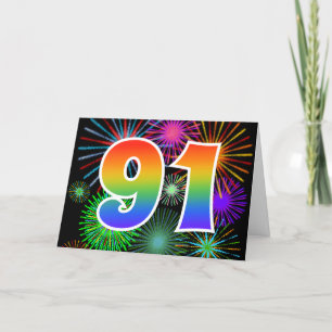 Colourful Fireworks + Rainbow Pattern "91" Event # Card