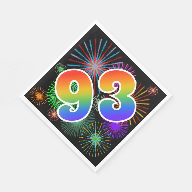 Colourful Fireworks + Rainbow Pattern "93" Event # Napkin (Corner)