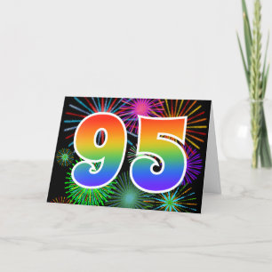 Colourful Fireworks + Rainbow Pattern "95" Event # Card