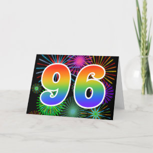 Colourful Fireworks + Rainbow Pattern "96" Event # Card