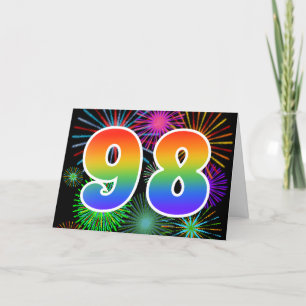 Colourful Fireworks + Rainbow Pattern "98" Event # Card