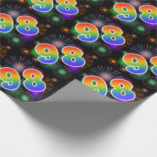 Colourful Fireworks + Rainbow Pattern "98" Event # Wrapping Paper