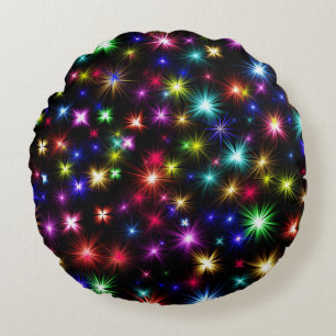 Colourful Fireworks Stars Design Round Cushion