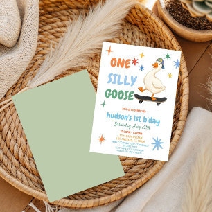 colourful First Birthday summer one silly goose Invitation