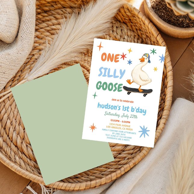 colourful First Birthday summer one silly goose  Invitation (Creator Uploaded)