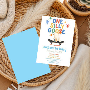 colourful First Birthday summer one silly goose Invitation