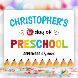 Colourful First Day Of School Preschool  Poster