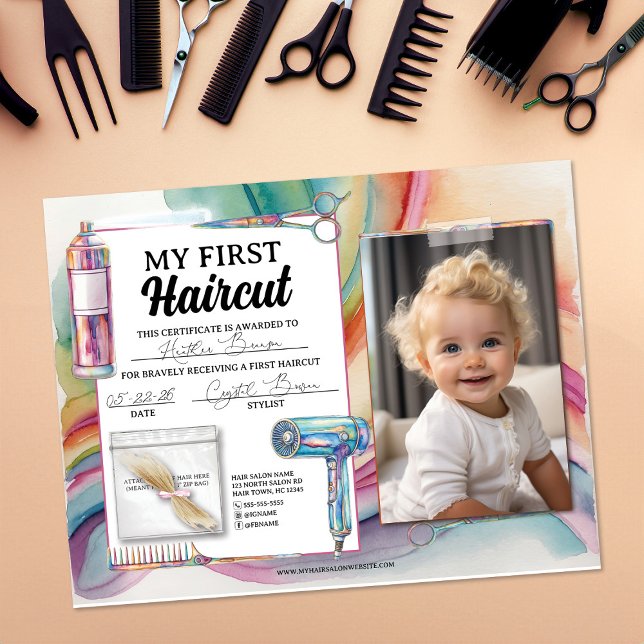Colourful First Haircut Hair Salon Certificate (Creator Uploaded)