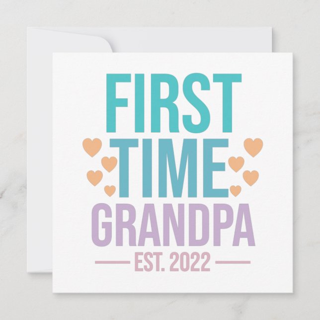 Colourful First Time Grandpa 2022 quote saying Invitation (Front)