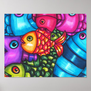 Colourful Fish Abstract sealife original Art  Poster