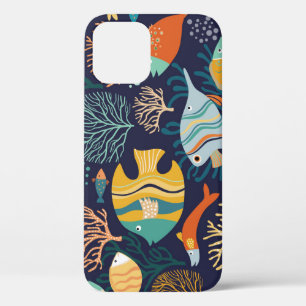 Colourful fish: aquatic plants pattern. iPhone 12 case