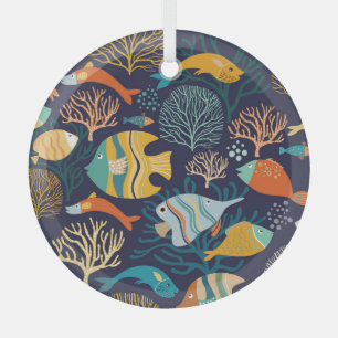 Colourful fish: aquatic plants pattern. glass tree decoration