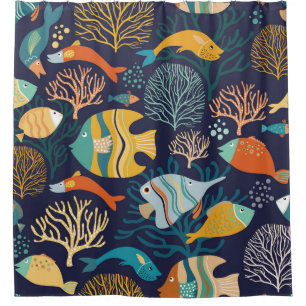 Colourful fish: aquatic plants pattern. shower curtain