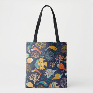 Colourful fish: aquatic plants pattern. tote bag