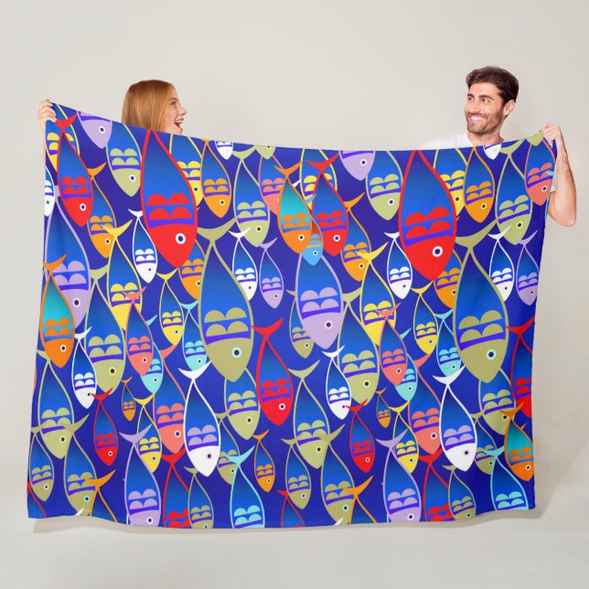 Colourful Fish Art Deco Design Fleece Blanket (In Situ)