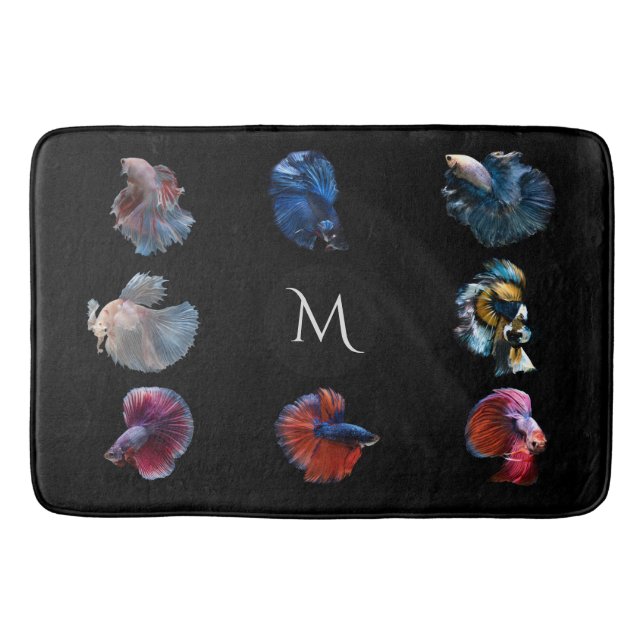 Colourful Fish custom monogram bath mats (Front)