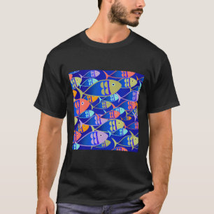 Colourful Fish Graphic Pattern Blue Aqua Orange La T-Shirt