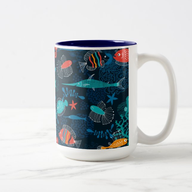 Colourful Fish in Ocean Two-Tone Coffee Mug (Right)