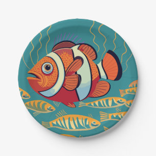 Colourful fish in the reef paper plate
