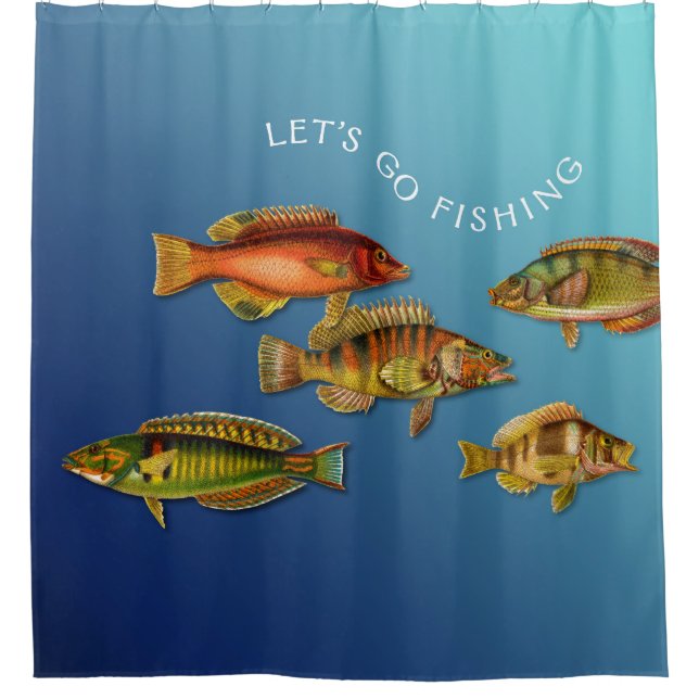 Colourful Fish: Let's Go Fishing Shower Curtain (Front)