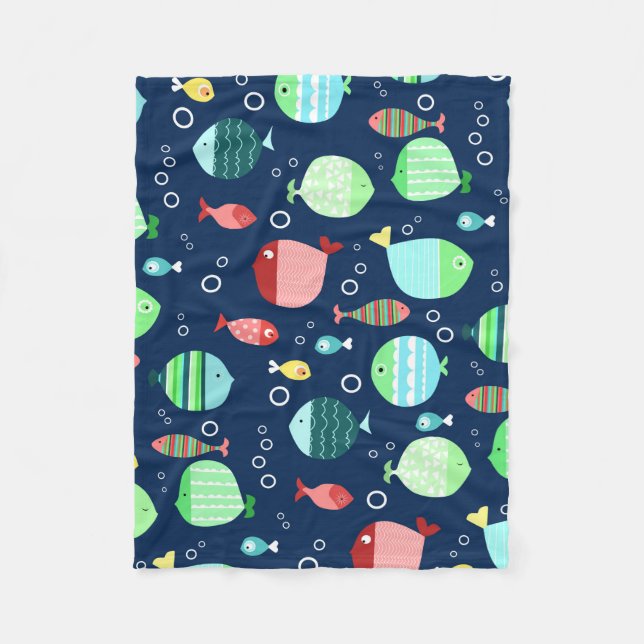 Colourful fish pattern fleece blanket (Front)