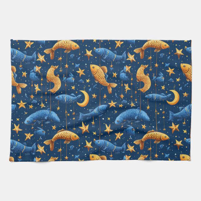 Colourful fish pattern tea towel (Horizontal)