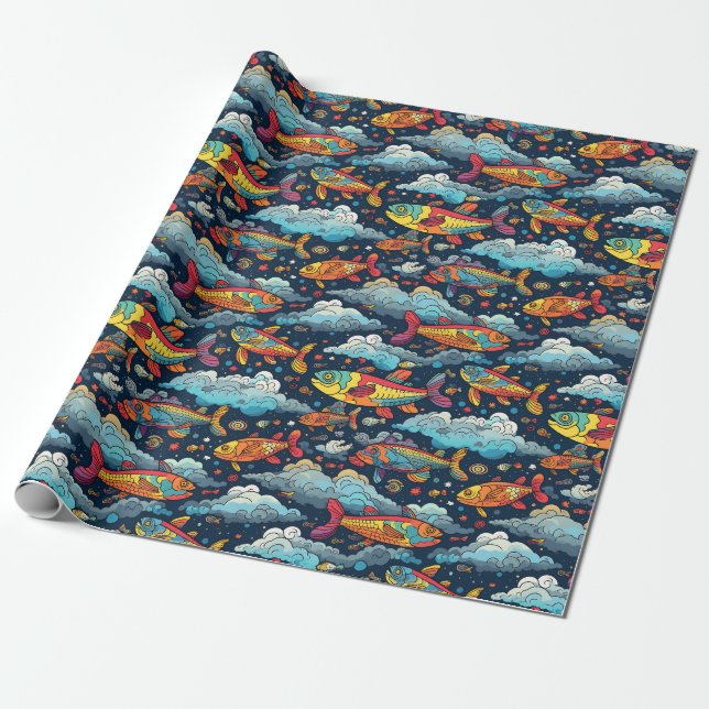 Colourful Fish Pattern Wrapping Paper (Unrolled)