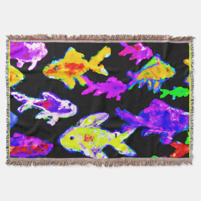 Colourful Fish Patterns Painting Art. Buy Now Throw Blanket (Front)