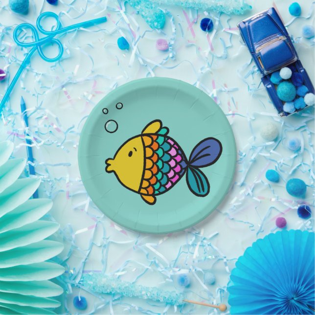 Colourful Fish Plate with Blue Background (Party)