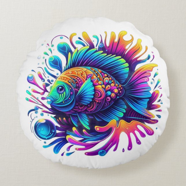 Colourful Fish Round Cushion (Front)