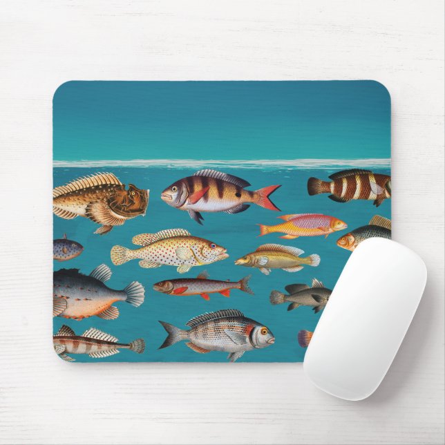 Colourful Fish Under Blue Ocean Water  Mouse Mat (With Mouse)