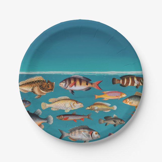 Colourful Fish Under Blue Ocean Water Paper Plate (Front)