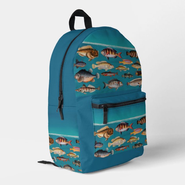Colourful Fish Under Blue Ocean Water Printed Backpack (Back Corner Left)