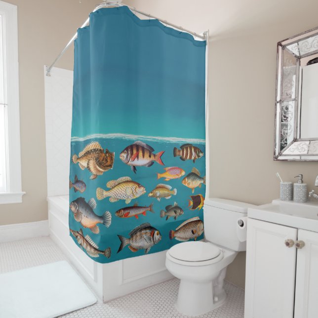 Colourful Fish Under Blue Ocean Water  Shower Curtain (In Situ)
