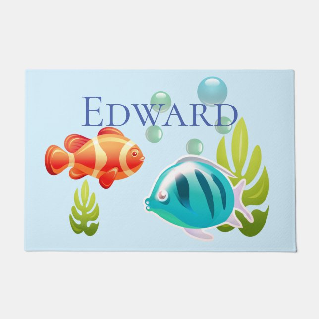 Colourful Fish with Bubbles & Seaweed Doormat (Front)