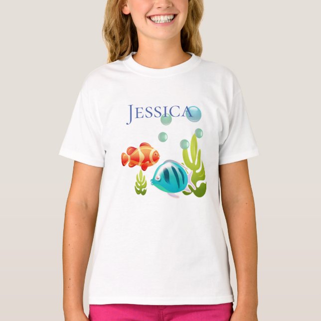 Colourful Fish with Bubbles & Seaweed T-Shirt (Front)