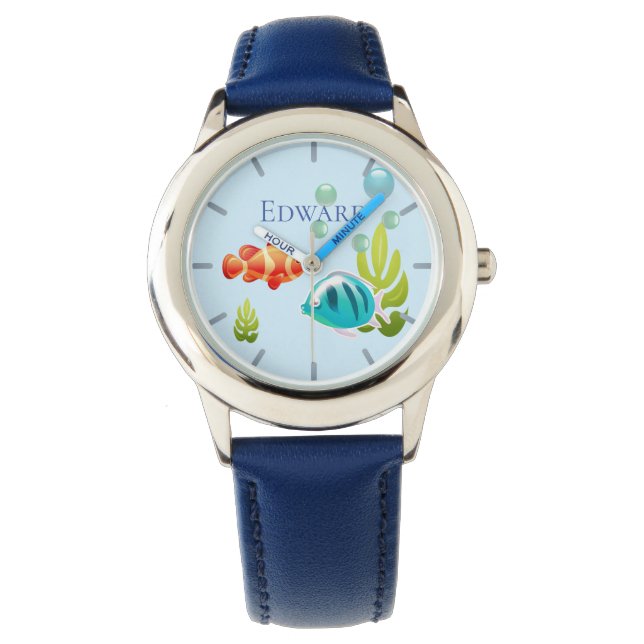 Colourful Fish with Bubbles & Seaweed Watch (Front)
