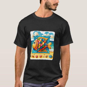 Colourful Fish With Seashells On Sandy Shore. Beac T-Shirt