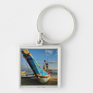 Colourful Fishing Boat By The Ocean Key Ring